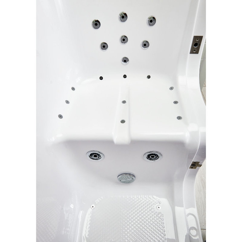 Ella Wheelchair Transfer 30"x52" Acrylic Air and Hydro Massage Walk-In Bathtub with Left Outward Swing Door, 5 Piece Fast Fill Faucet, 2" Dual Drain
