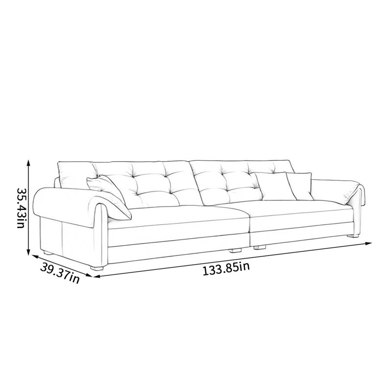Canapé confortable en cuir rétro, H 35,43 po x l 133,85 po x P 39,37 po