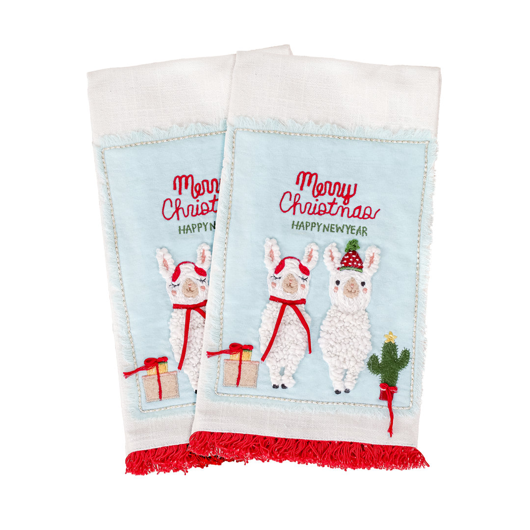 Merry Christmas Llamas Guest 2 Piece Hand Towel Set HGTV Home Collection