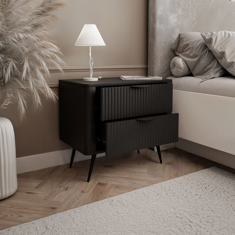 63cm W Manufactured Wood Bedside Table, Black