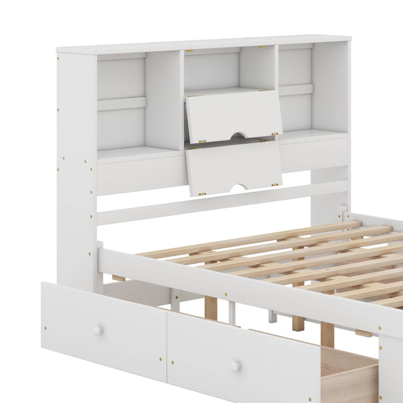 Billington Platform Bed with Storage Headboard and 8 Drawers, King, White