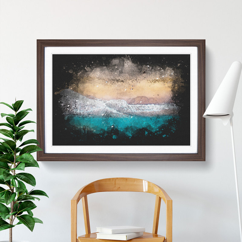 Walking upon a Beach in Corfu Greece - Picture Frame Graphic Art Print, 62cm H x 87cm W x 2cm D, Walnut Framed