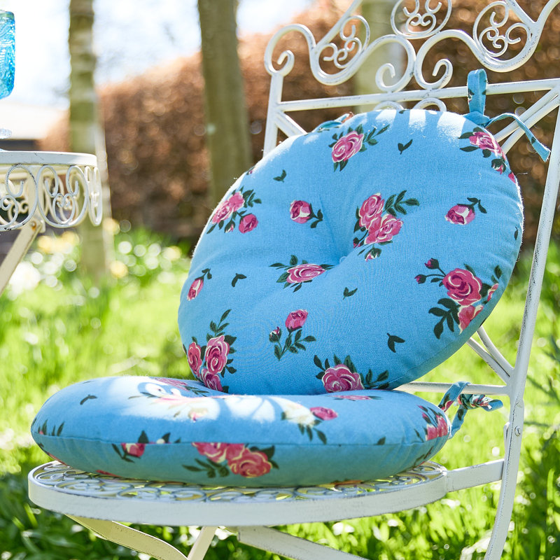 Set Of Two Rose Round Seat Pads, Blue