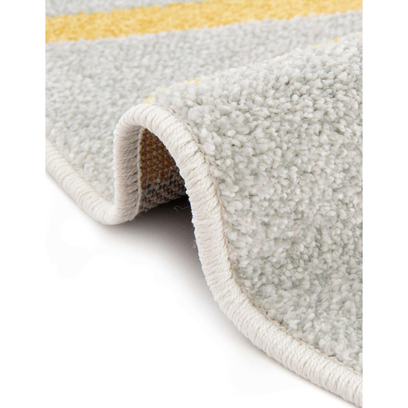 Whimsy Gray and Yellow Round Kids Synthetic Rug