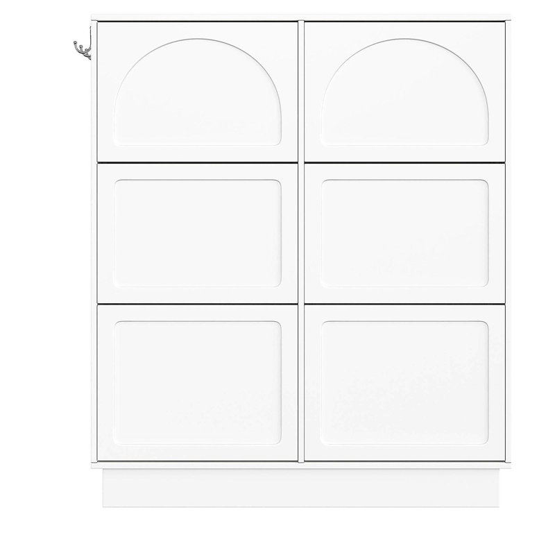 Armoire à chaussures étroite avec 6 tiroirs rabattables, organisateur de vestibule avec tablette réglable, étagère à chaussures autoportante avec 3 crochets argentés