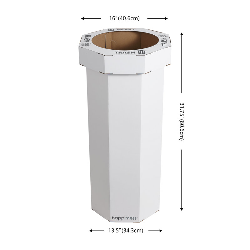 Poubelle et bac de recyclage en carton ondulé jetable classique classique 25 gallons Fleur, Blanc coton