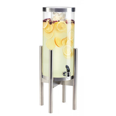 3 Gallon Round Beverage Dispenser with Stainless Steel Base and Ice Chamber