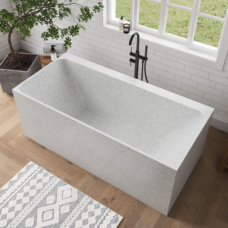 63'' Terrazzo Freestanding Solid Surface Outdoor Stone Outdoor Soaking Bathtub