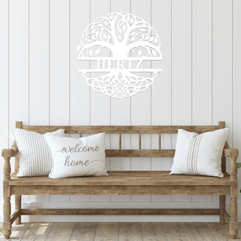 Art mural en métal monogramme Family Tree, H 18 po x l 18 po x P 0,12 po, Oui, Blanc