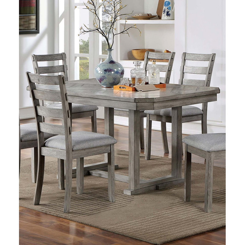 Dining Table 4X Side Chairs Bench 6Pcs Dining Set Fabric Seat Rustic Style