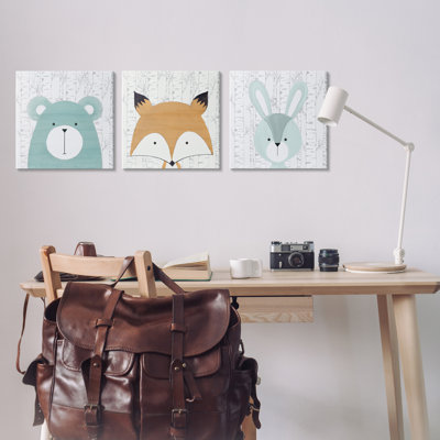 Ensemble de toile 3 pièces Whimsical Woodland Nursery Animals, design par Kim Allen