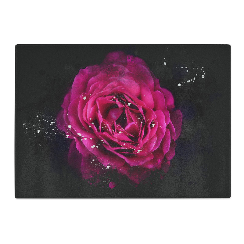 Tempered Glass Fuscia Pink Carnation Chopping Board, 28.5 cm x 39 cm