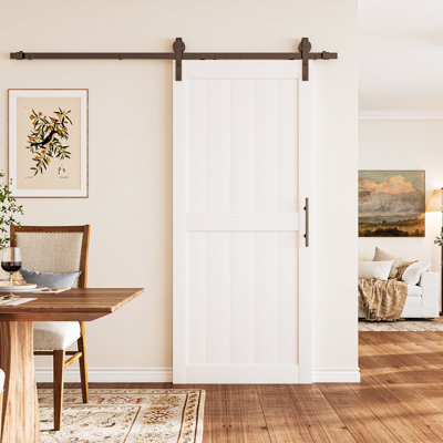 Primed White Sliding Closet Pantry Barn Door Manufactured Paneled Wood With Installation Hardware Kit 32'' x 84''