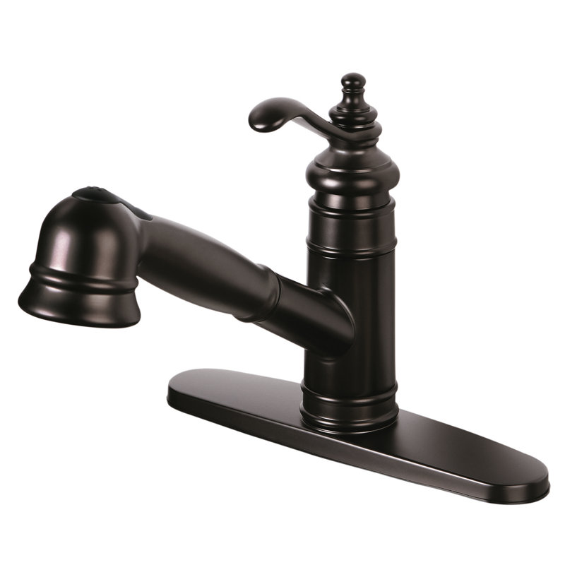 Robinet de cuisine à poignée simple pull out Templeton, Bronze huilé