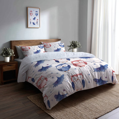Ensemble de housse de couette et de coussin pour enfants avec 3 hiboux pastel Nocturnal