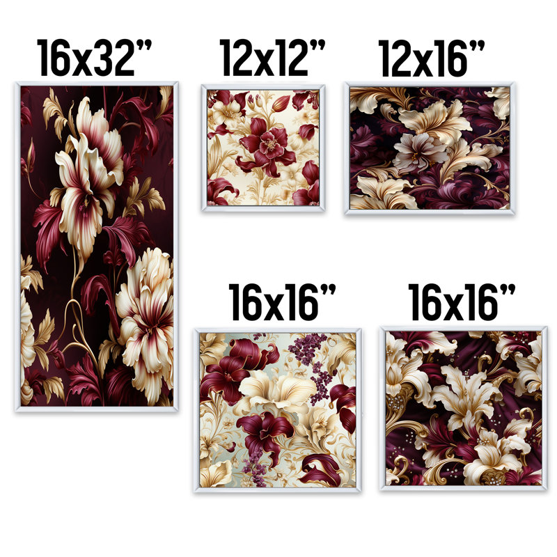 Maldon - ensemble d'art mural en toile florale sur 5, Cadre flottant noir