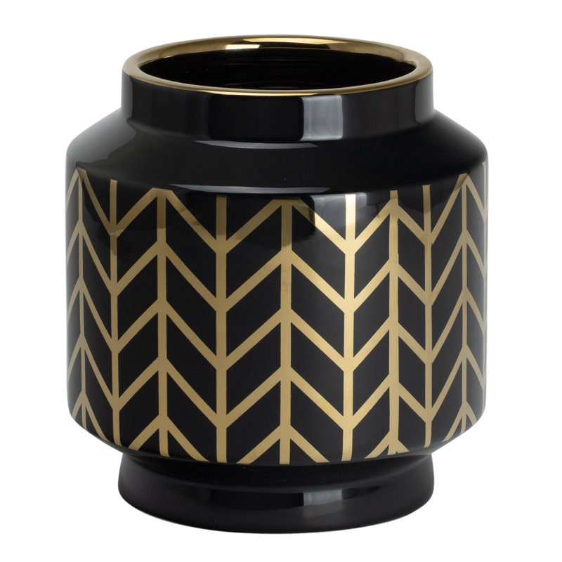 Handmade Ceramic / Porcelain Table Vase, 7.5" H x 7" W x 7" D, Black