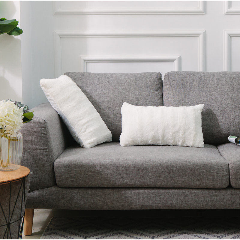 Housse et coussin rectangulaire imitation fourrure Swampscott, Blanc