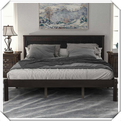 Platform Bed Frame Headboard Wood Slat Support No Box Spring,Full / Double