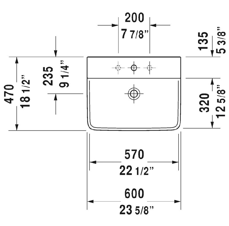 P3 Comforts Ceramic 22" Wall Mount Bathroom Sink with Overflow