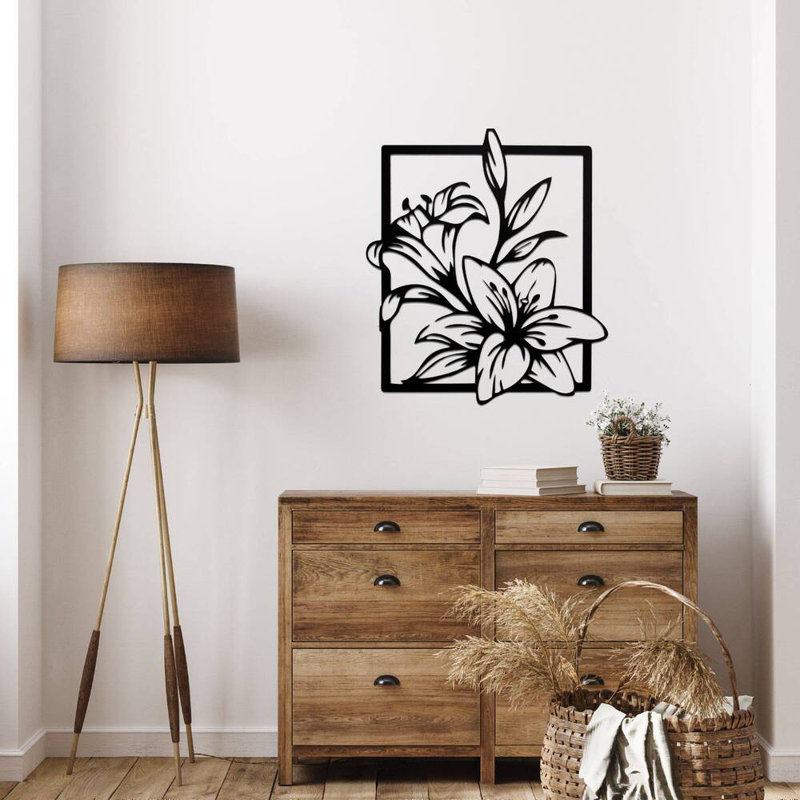 Fleurs de lys en métal - décoration florale naturelle - silhouette de fleur élégante - décoration murale de jardin rustique - sculpture industrielle moderne en métal - décoration de salon - pièce d'art botanique élégante