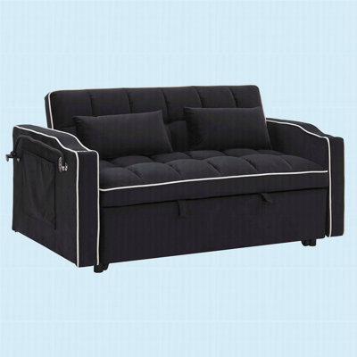 55,51 po. Canapé-lit pliable polyvalent, canapé-lit moderne en velours, dossier réglable et port USB