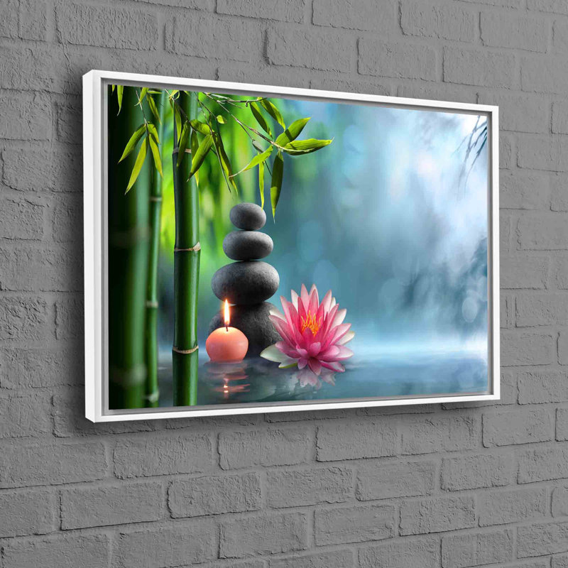 Reproduction personnalisée de pierres zen sur toile de coton, idéale pour un cadeau de mariage ou une décoration murale moderne dans une salle de massage