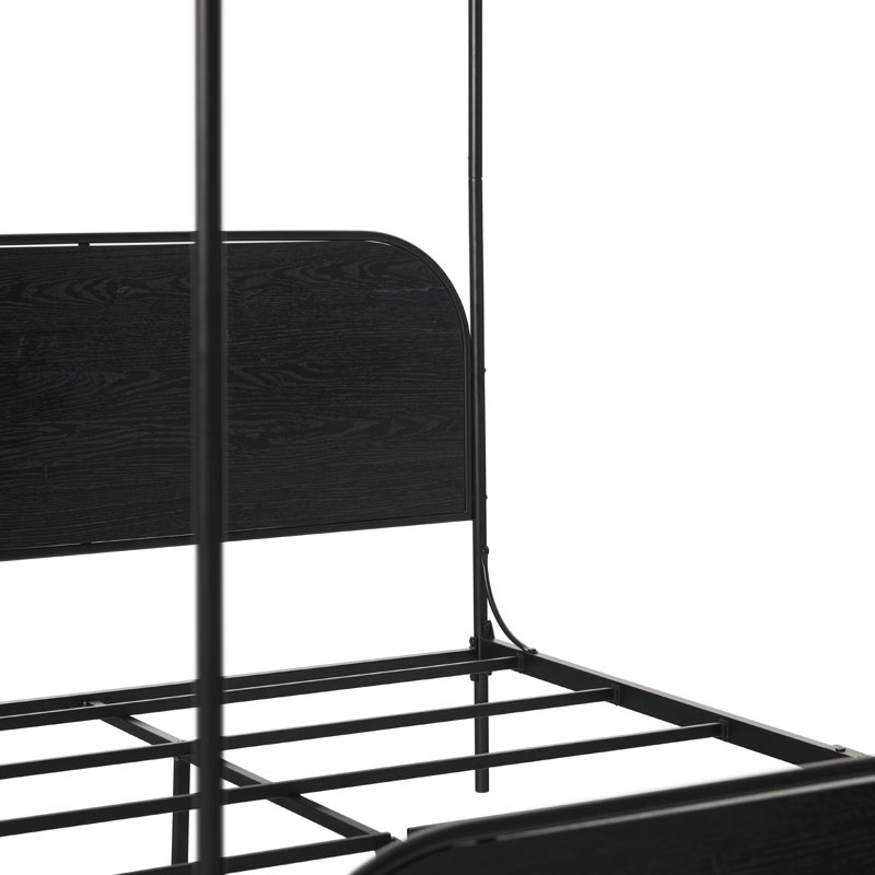 Black Queen Metal Canopy Bed with Wood Headboard