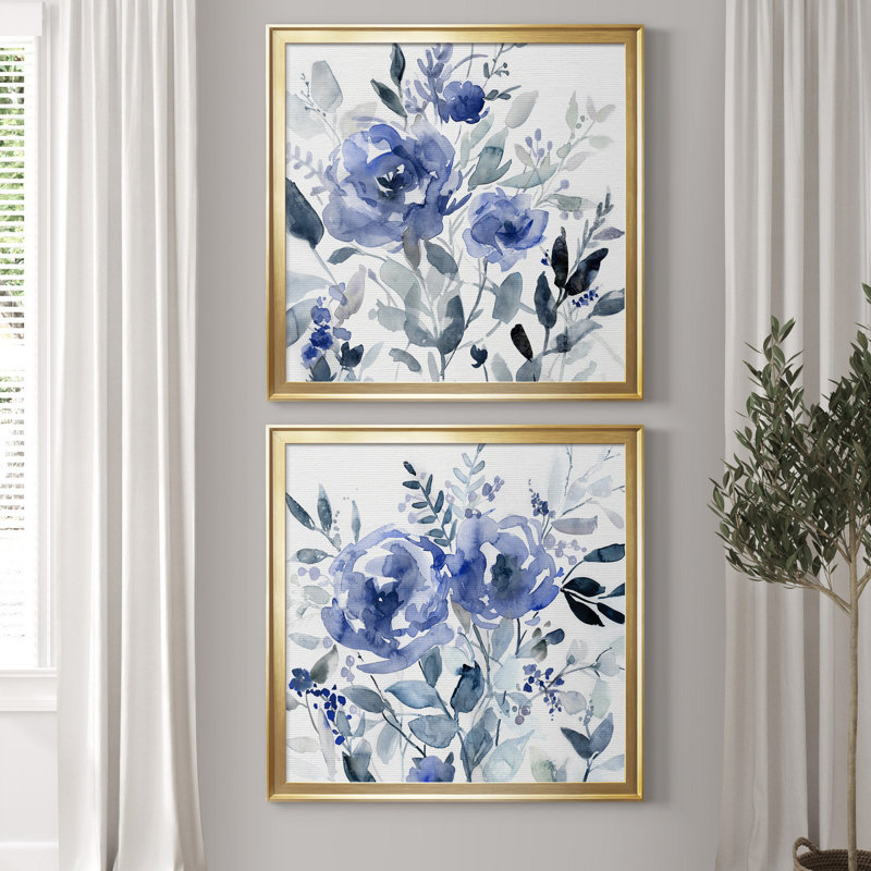 Painters Garden I - Ensemble de 2 reproductions d'art sur toiles, H 30,5 po x l 61 po x P 1,5 po, Toile encadrée dorée