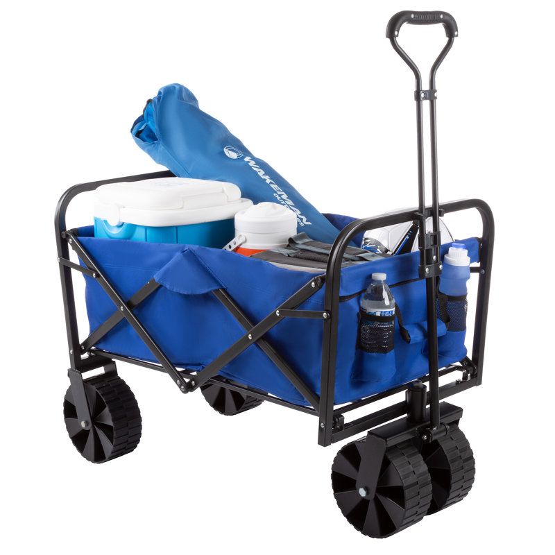 Chariot pliable avec poignée télescopique Pure Garden - Chariot pliant robuste à roulettes pour le camping, le jardin, la plage et le magasinage (bleu)