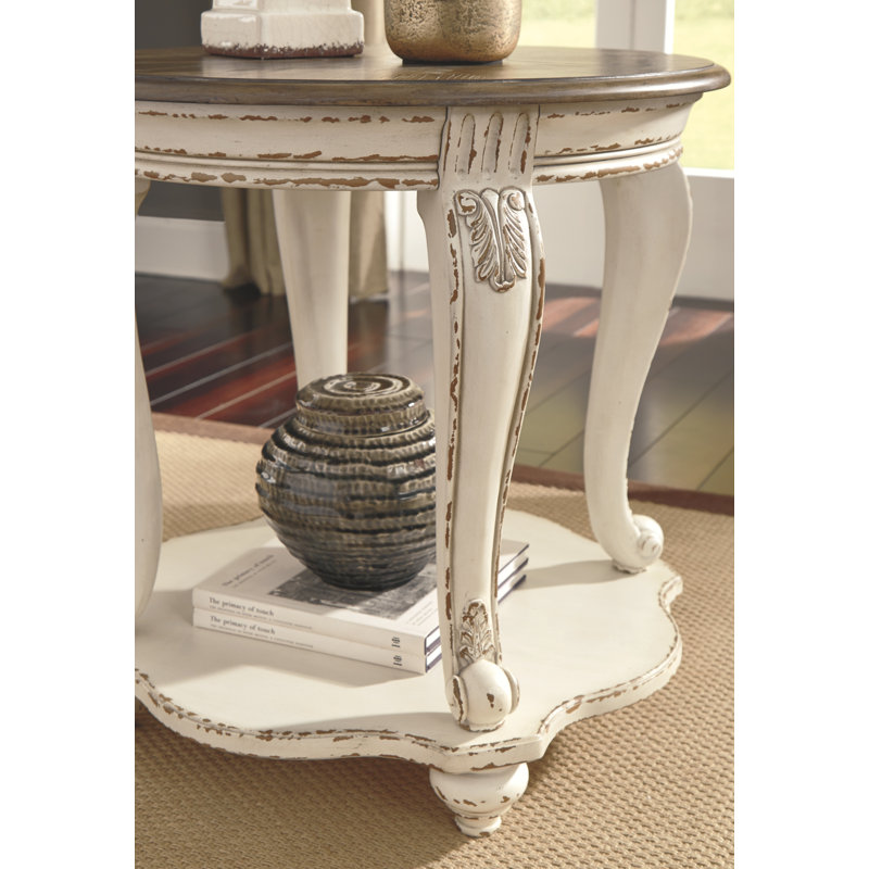 Antiqued Two-Tone Mirrored Storage Round End Table
