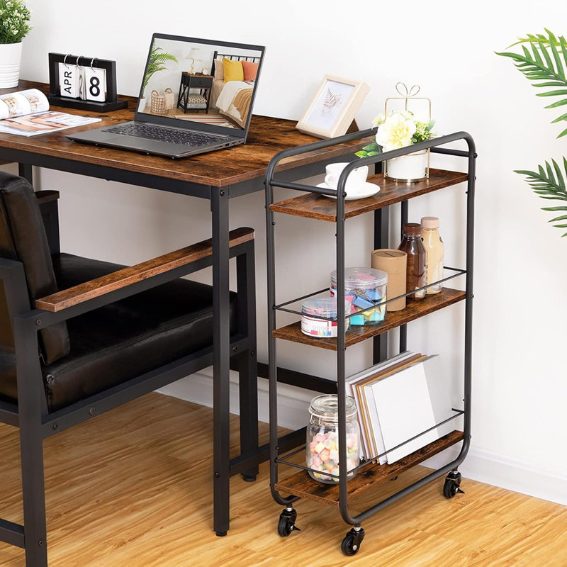 Slim Storage Cart, 3-tier Narrow Cart With Handle, 7.5''w Slide Out Rolling Utility Cart Mobile Shelving Unit Organizer For Small Spaces Kitchen Laundry Narrow Places, Rustic Brown Bf18tc01