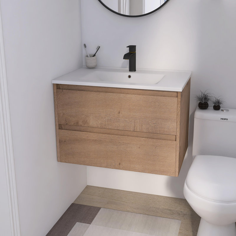 Ensemble de meuble-lavabo moderne simple 30 po, meuble-lavabo flottant avec plateau en céramique et 2 tiroirs à fermeture en douceur