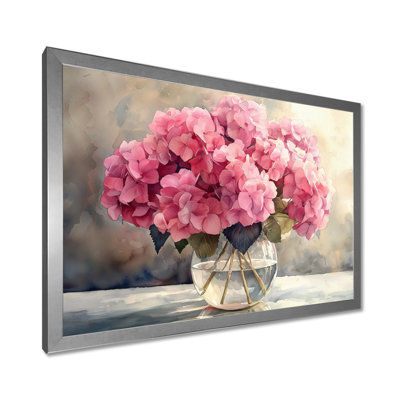 Inestroza hortensias dans un vase en verre II - hydrangées, art mural