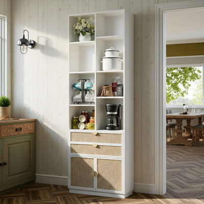 Adonia Rural Retro Style Bookcase With 2 Drawers And Doors, 8 Storage Cubes, Wooden Bookshelves For Home, Office, Kitchen, White