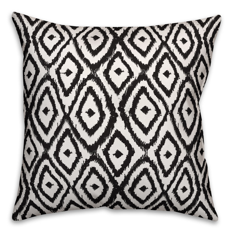 Diamond Ikat Reversible Throw Pillow, Black, Polyester