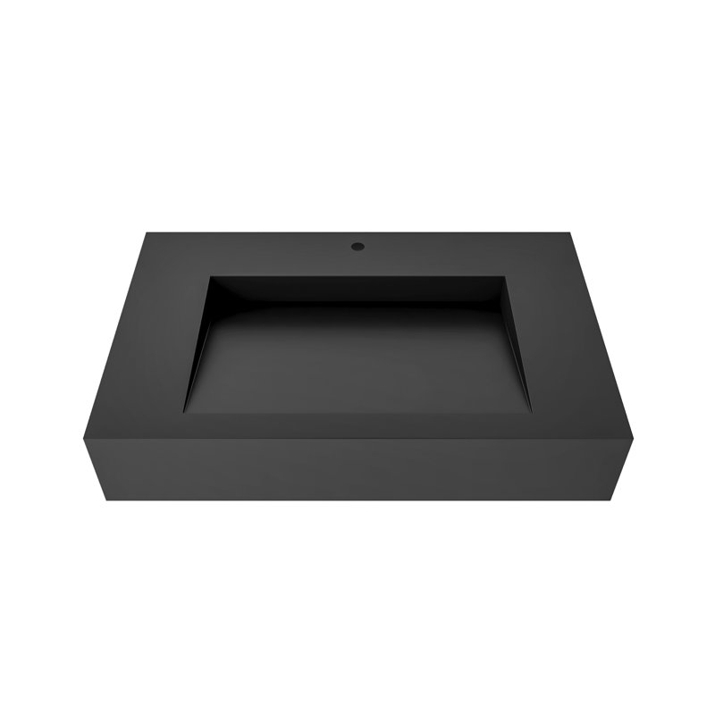 Lavabo de salle de bain mural rectangulaire à finition unie 30 po Pyramid, Noir, noir, noir, noir
