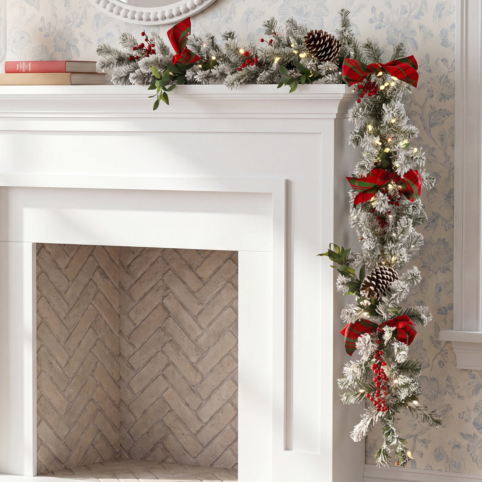 108" Frosted Pre-Lit Bow Christmas Garland