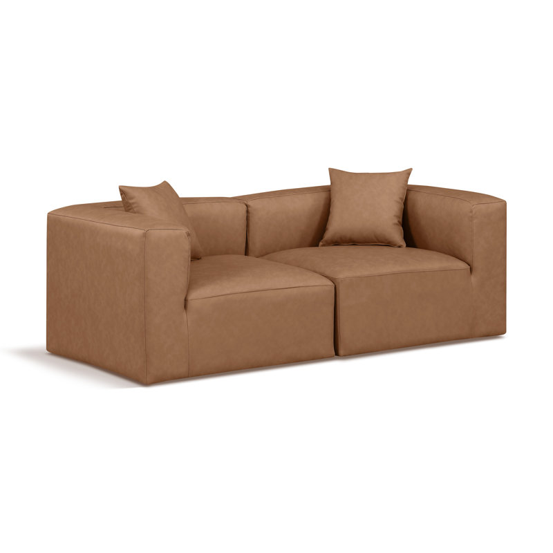 Canapé modulaire 2 pièces rembourré, Cuir brun végétalien