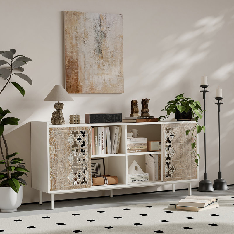 Armoire en bois massif de style Mid-Century avec porte coulissante Sicotas