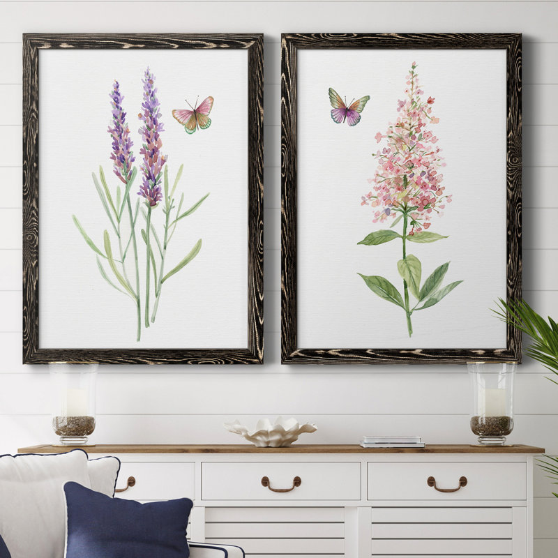 «Wildflower Botanical I», ensemble de 2 reproductions d'art, H 22,5 po x l 61 po x P 3 po, Toile encadrée noire, Pas de tapis