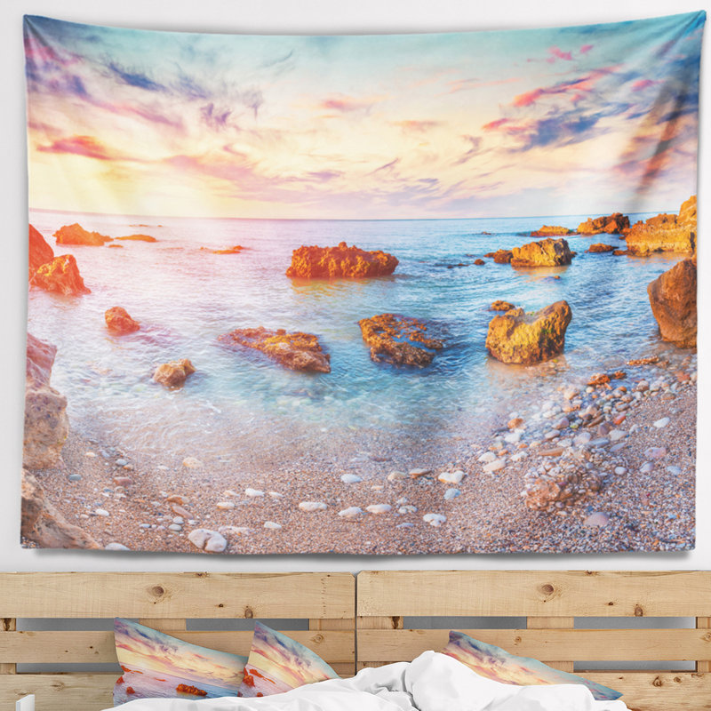 Tapisseriee en soleil de mer méditerranée mer shore, H 50 po x l 60 po