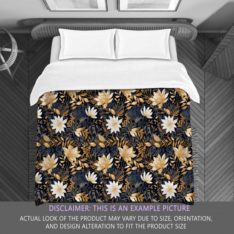 Machine Printed Comforter, Queen Comforter, Gold/Navy/White Floral