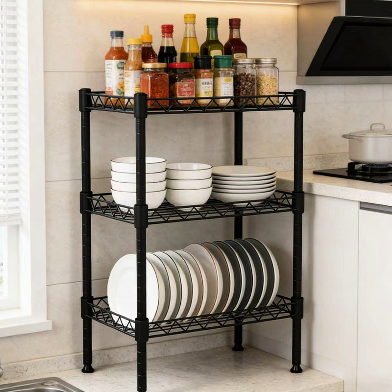 Étagère de rangement en métal à 3 niveaux pour la chambre à coucher et la cuisine, profondeur 18,18 po, orientation verticale, unité de salle de bain ajustable facile à installer, largeur 11,74 po, H 24,21 po