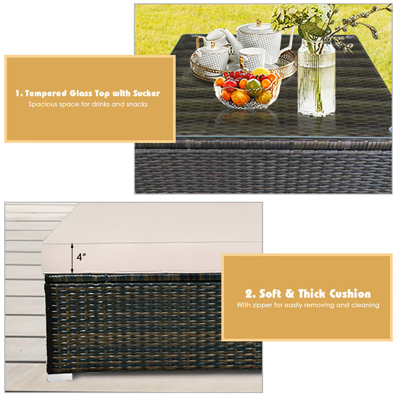 Ensemble de conversation modulaire en rotin 5 pièces avec coussins Eckfried, Beige