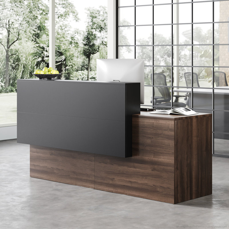 Modern Rectangular Reception Desk With Privacy Panel & Cable Management - Durable Front Office Desk For Business Lobby, Salon, Or Retail Store