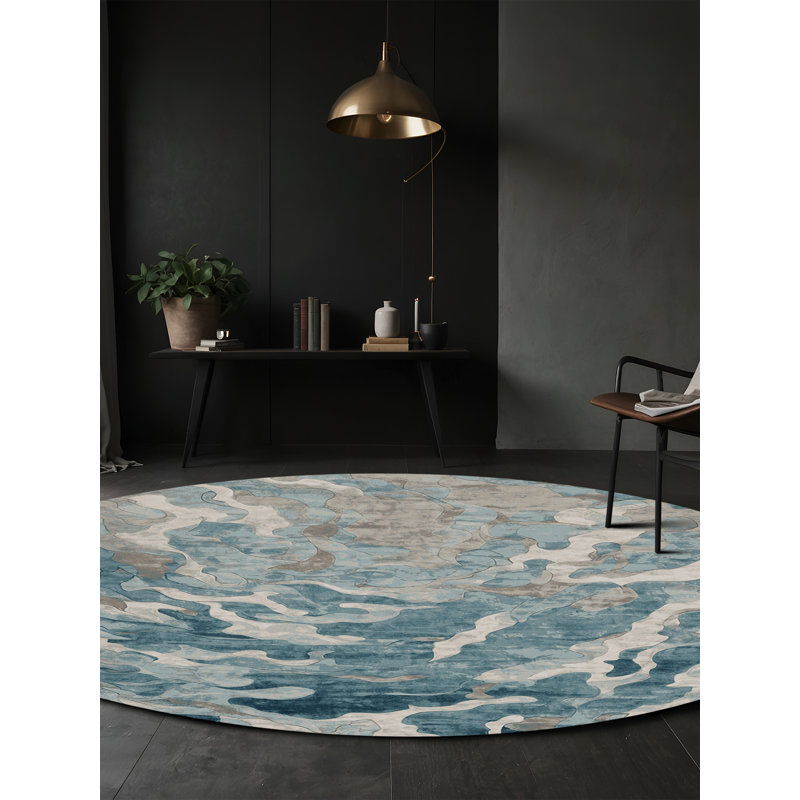 Tapis brun soyeux et moelleux, Rond 8 pi