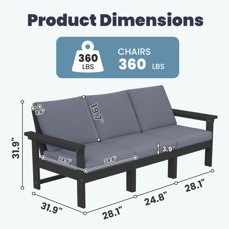 Reata HDPE 2 Piece Sofa Seating Group with Cushions, Gray, Black