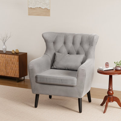 Thick Cushion Tufted Button Velvet Accent Chair