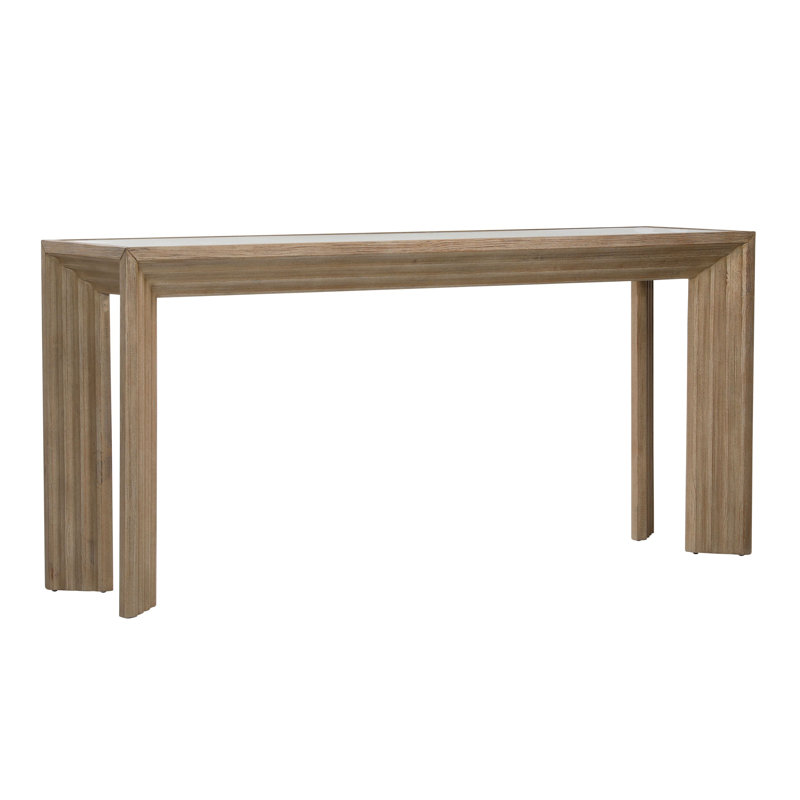 Console en bois de pin de 68 po de largeur avec plateau en verre Cleo